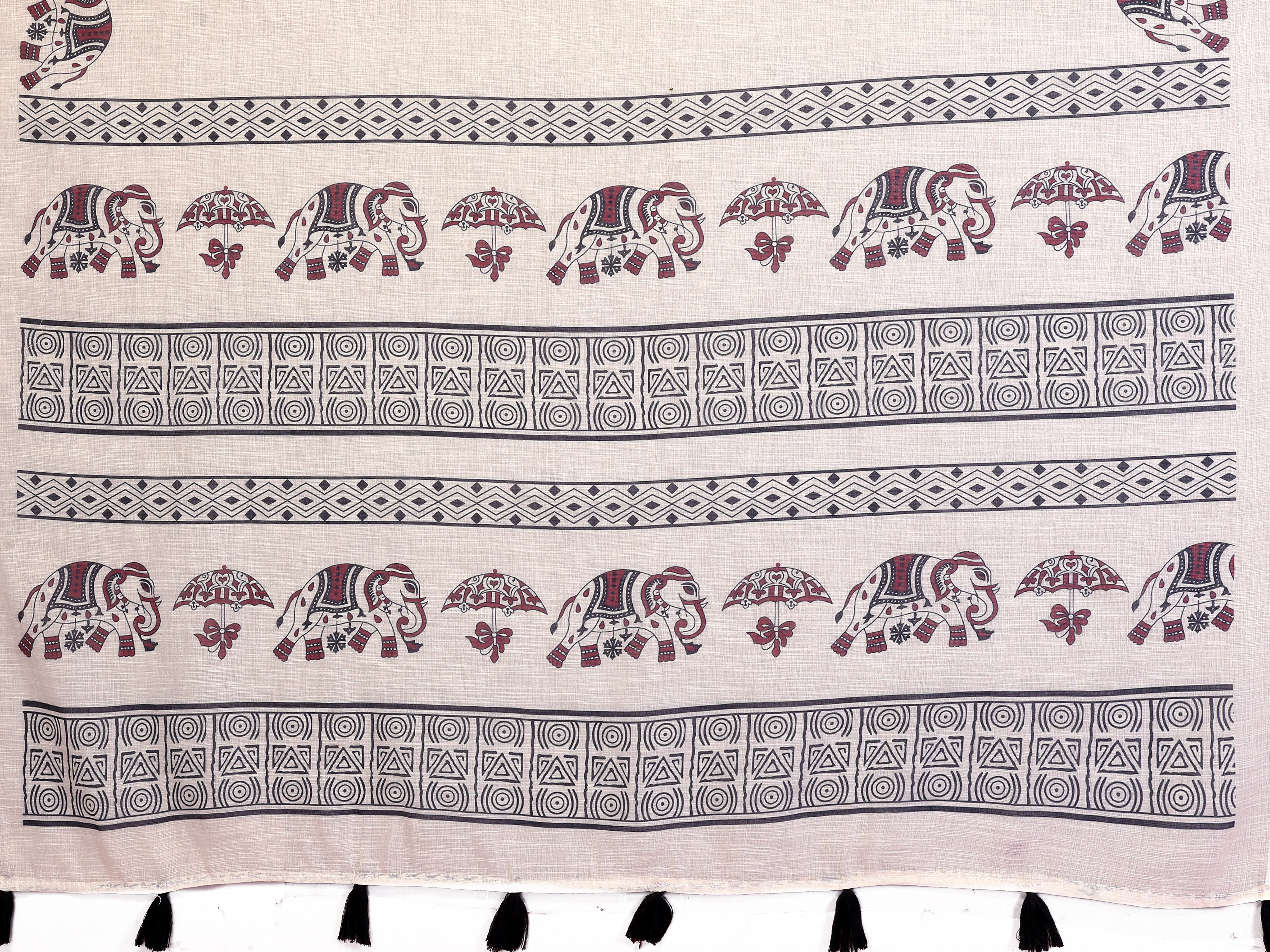 Women Soft Linen Cotton Tribal Elephant Border Print Saree