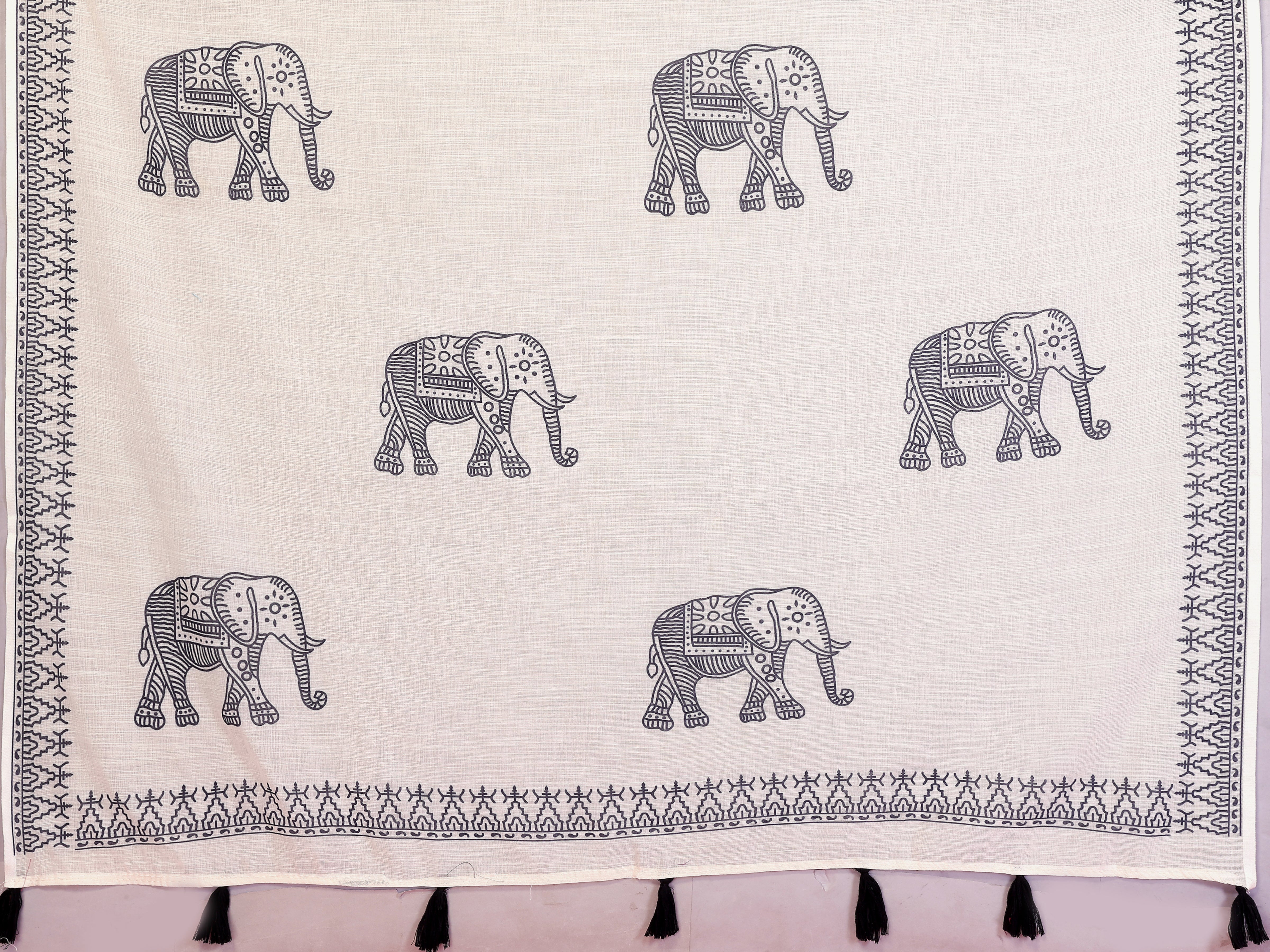 Women Soft Linen Cotton Elephant Print Saree