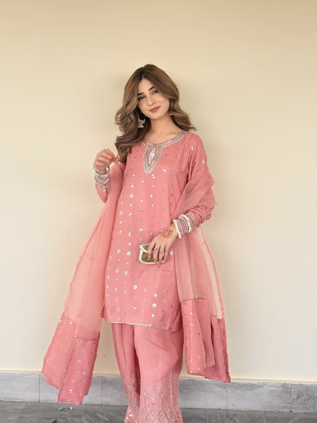 Royal Chinon Silk Farshi Salwar Suit Set with Embroidery & Zari Work