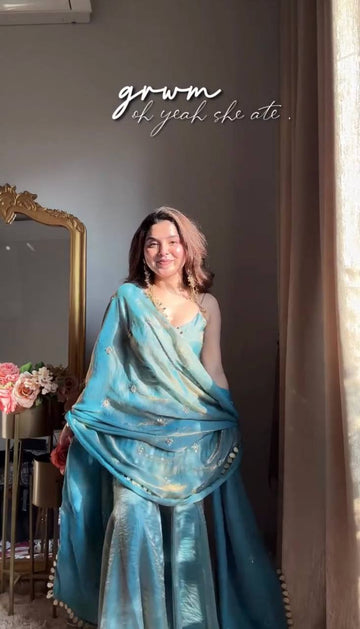 Elegant Fendy Silk Sharara Set with Real Mirror Work for Women