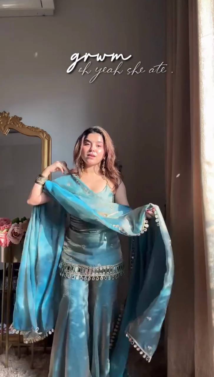 Elegant Fendy Silk Sharara Set with Real Mirror Work for Women