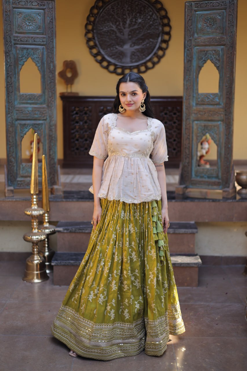 Women Designer Purple Floral Lehenga with Elegant Peplum Top