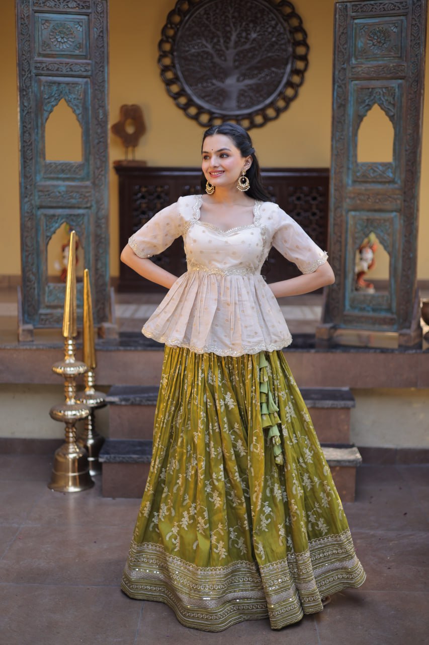 Women Designer Purple Floral Lehenga with Elegant Peplum Top