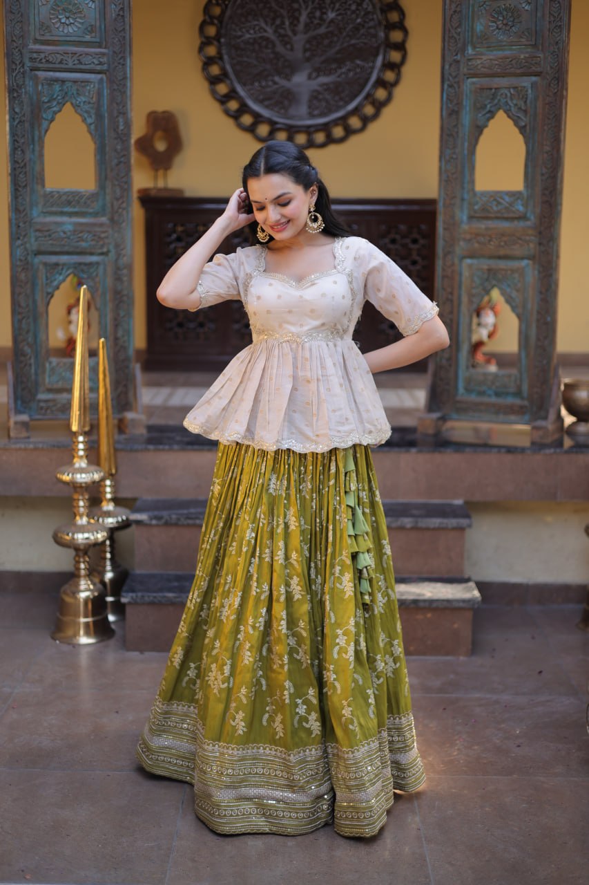 Women Designer Purple Floral Lehenga with Elegant Peplum Top