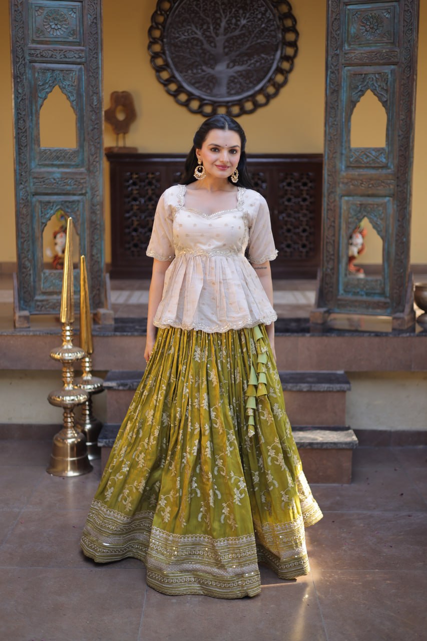 Women Designer Purple Floral Lehenga with Elegant Peplum Top