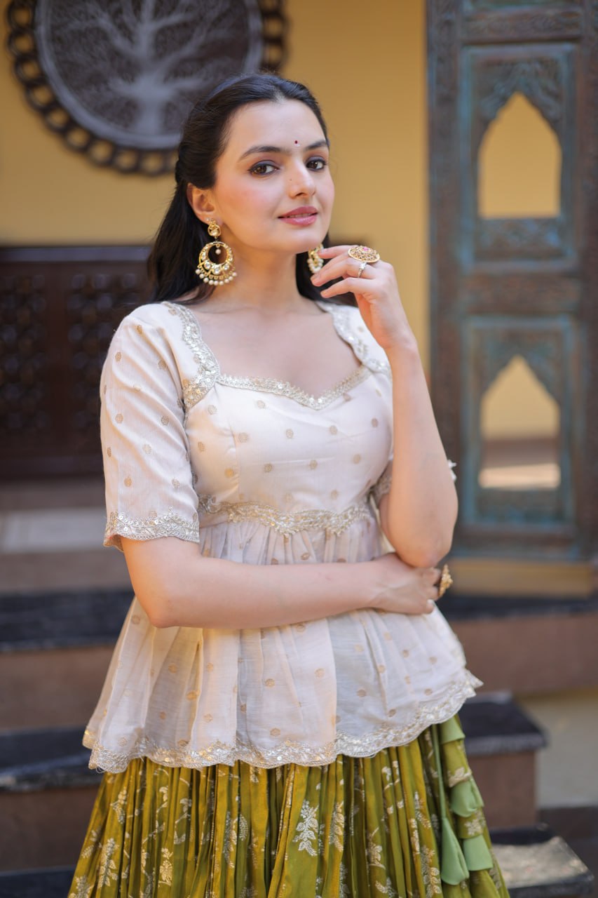 Women Designer Purple Floral Lehenga with Elegant Peplum Top