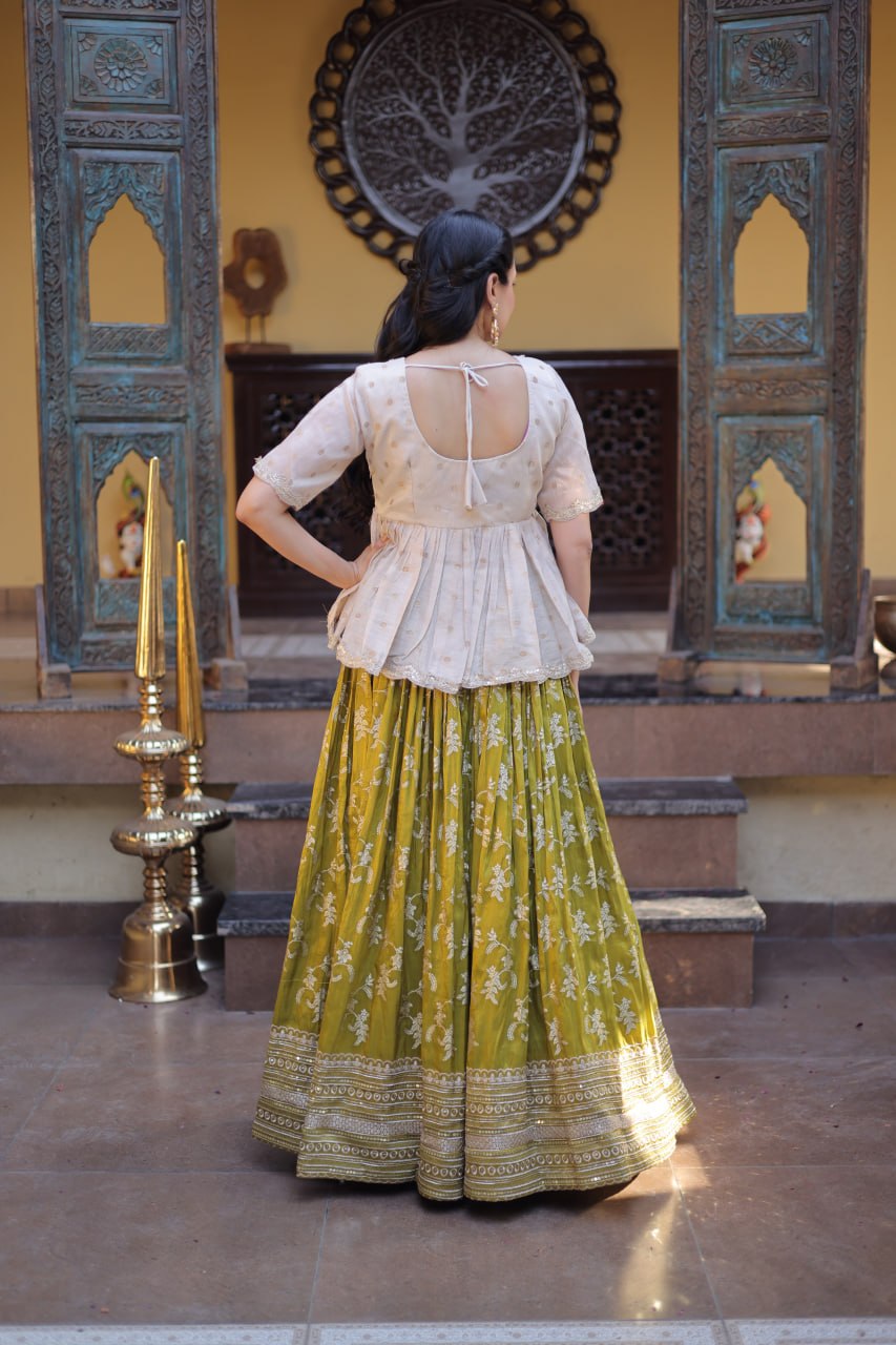 Women Designer Purple Floral Lehenga with Elegant Peplum Top