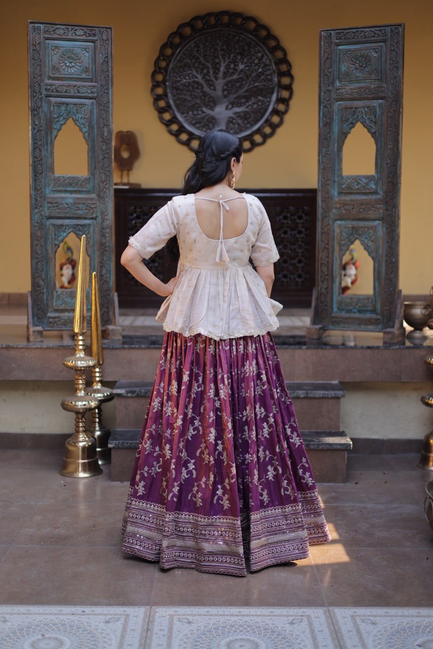 Women Designer Purple Floral Lehenga with Elegant Peplum Top