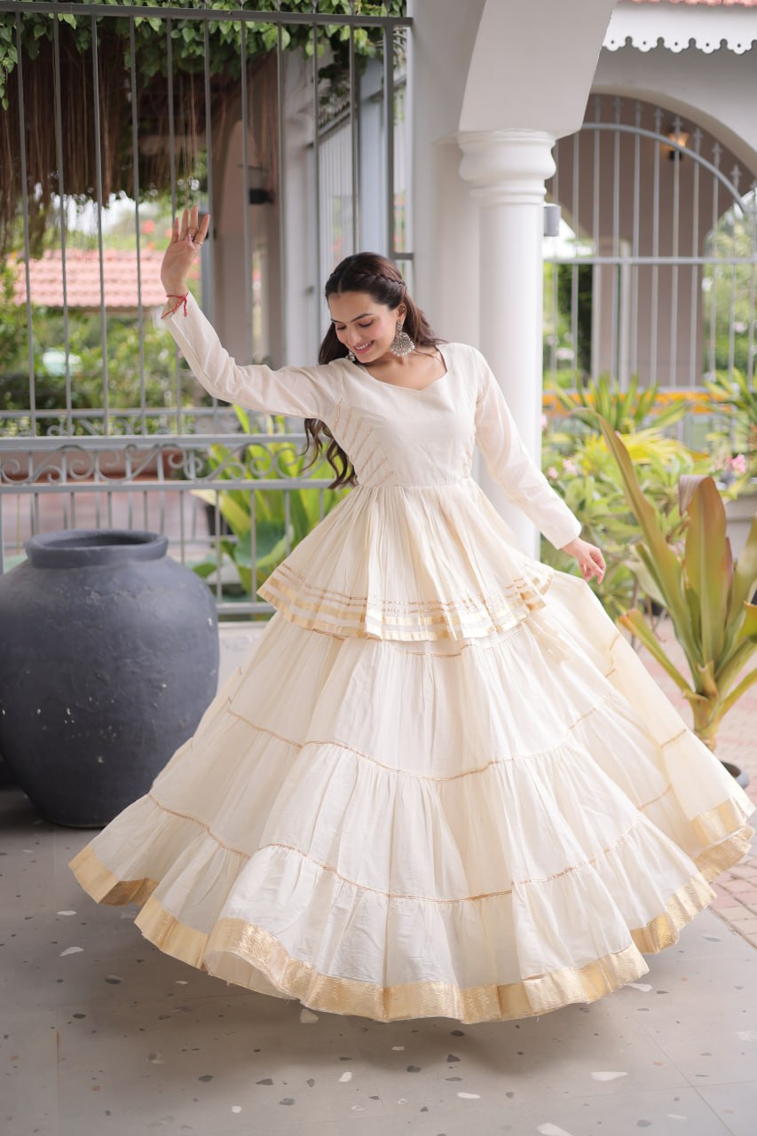Women Designer Ivory Flared Lehenga Set with Elegant Peplum Top