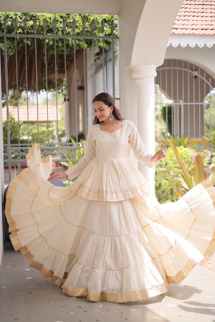 Women Designer Ivory Flared Lehenga Set with Elegant Peplum Top