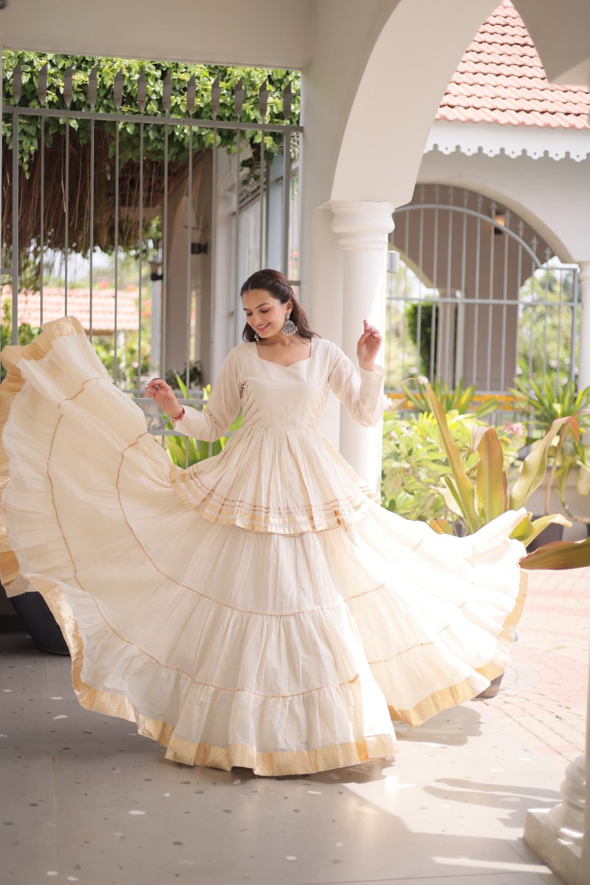 Women Designer Ivory Flared Lehenga Set with Elegant Peplum Top