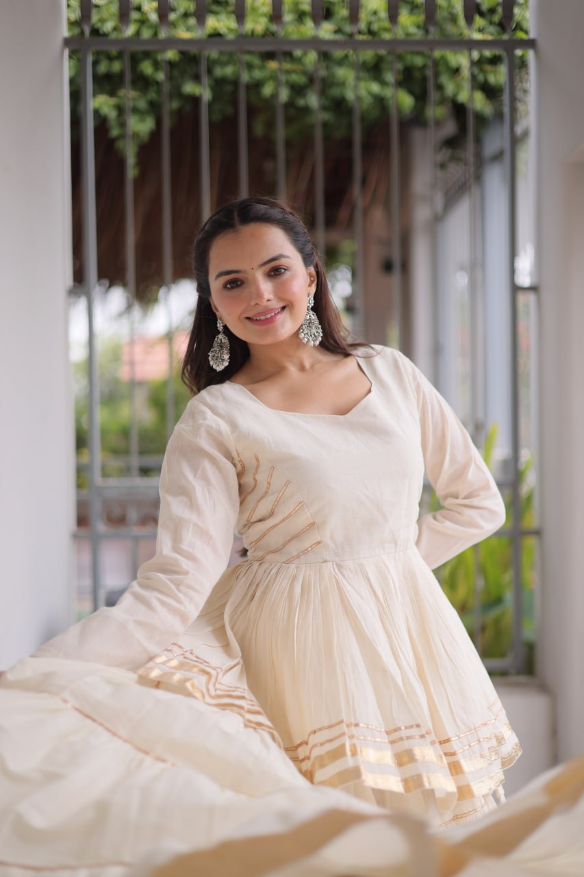 Women Designer Ivory Flared Lehenga Set with Elegant Peplum Top