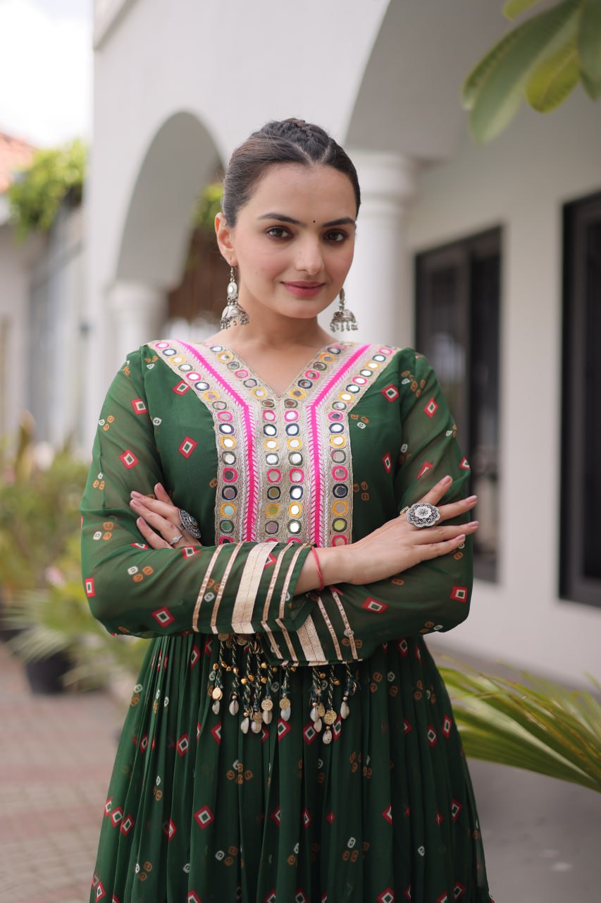 Women Designer Anarkali Gown with Mirror Work & Tassel Detailing