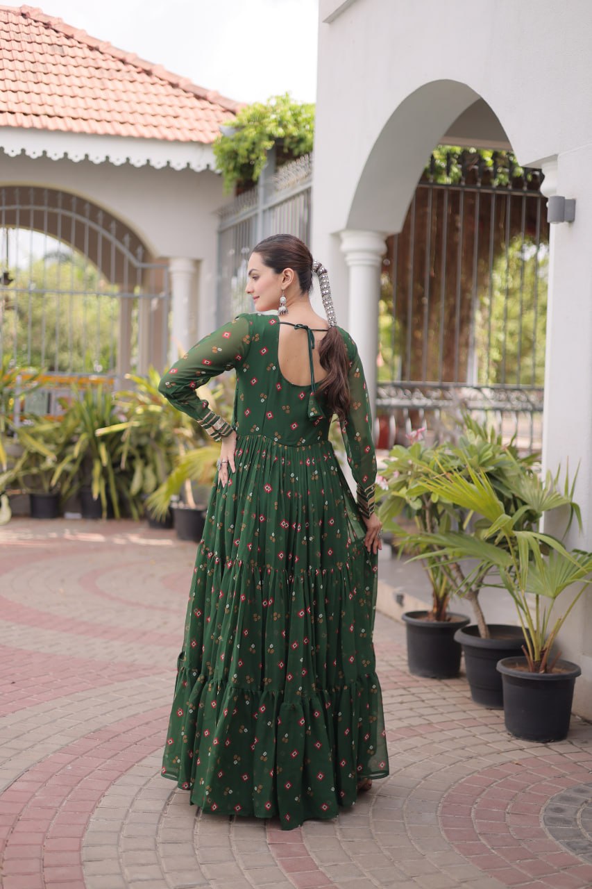 Women Designer Anarkali Gown with Mirror Work & Tassel Detailing