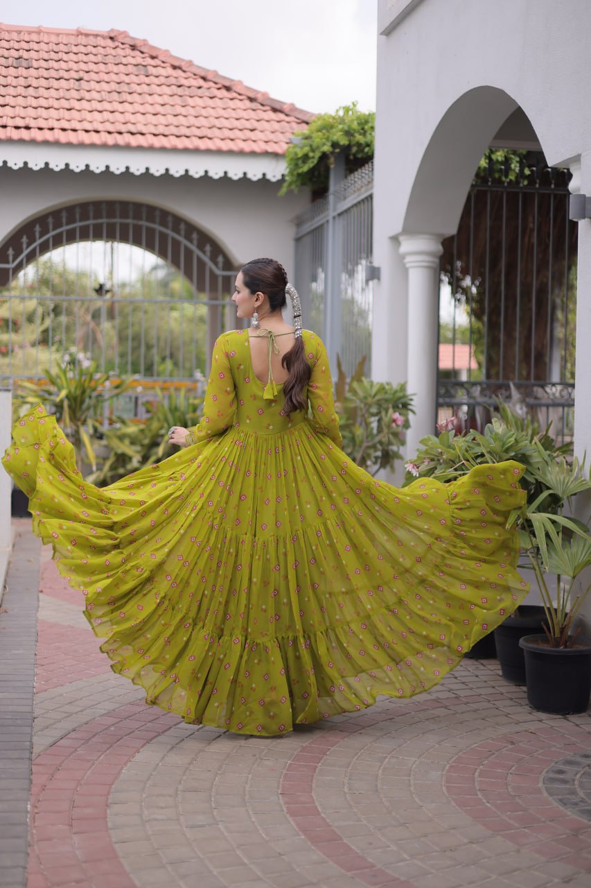 Women Designer Anarkali Gown with Mirror Work & Tassel Detailing