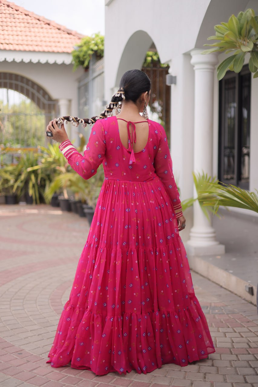 Women Designer Anarkali Gown with Mirror Work & Tassel Detailing