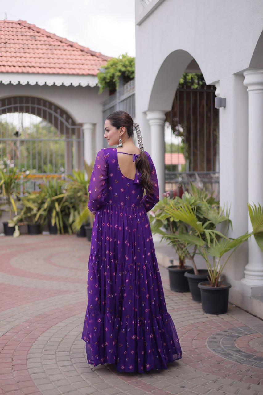 Women Designer Anarkali Gown with Mirror Work & Tassel Detailing