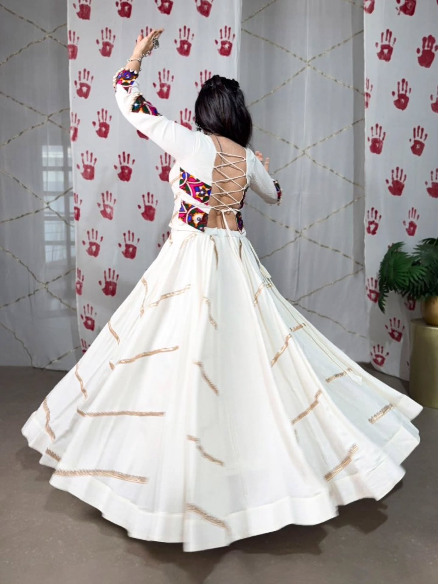 Women Designer White Lehenga Set with Handcrafted Kutchi Mirror Work Blouse