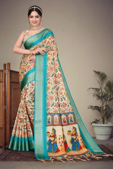 Women Rich Cotton Silk Saree with Jacquard Border