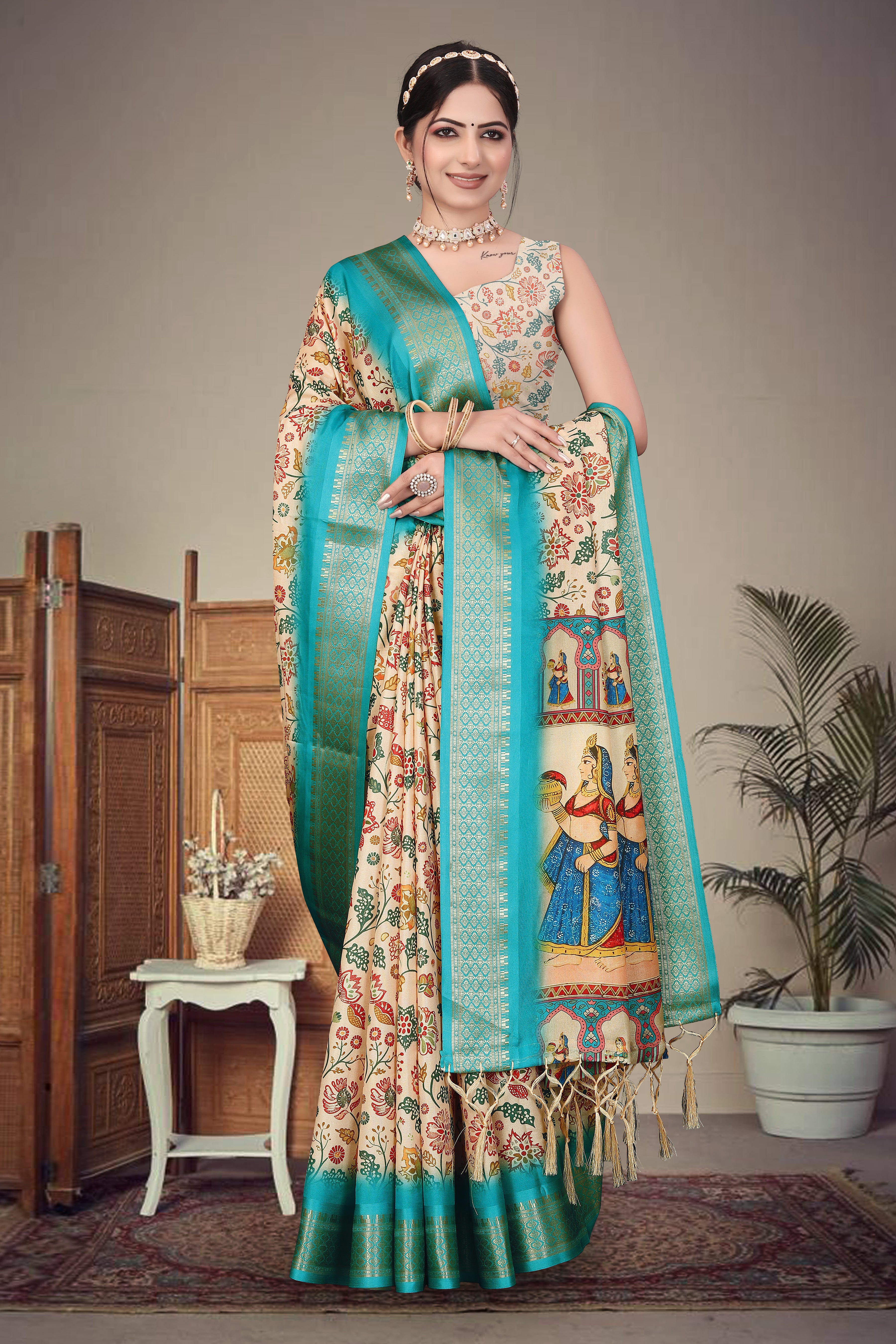 Women Rich Cotton Silk Saree with Jacquard Border
