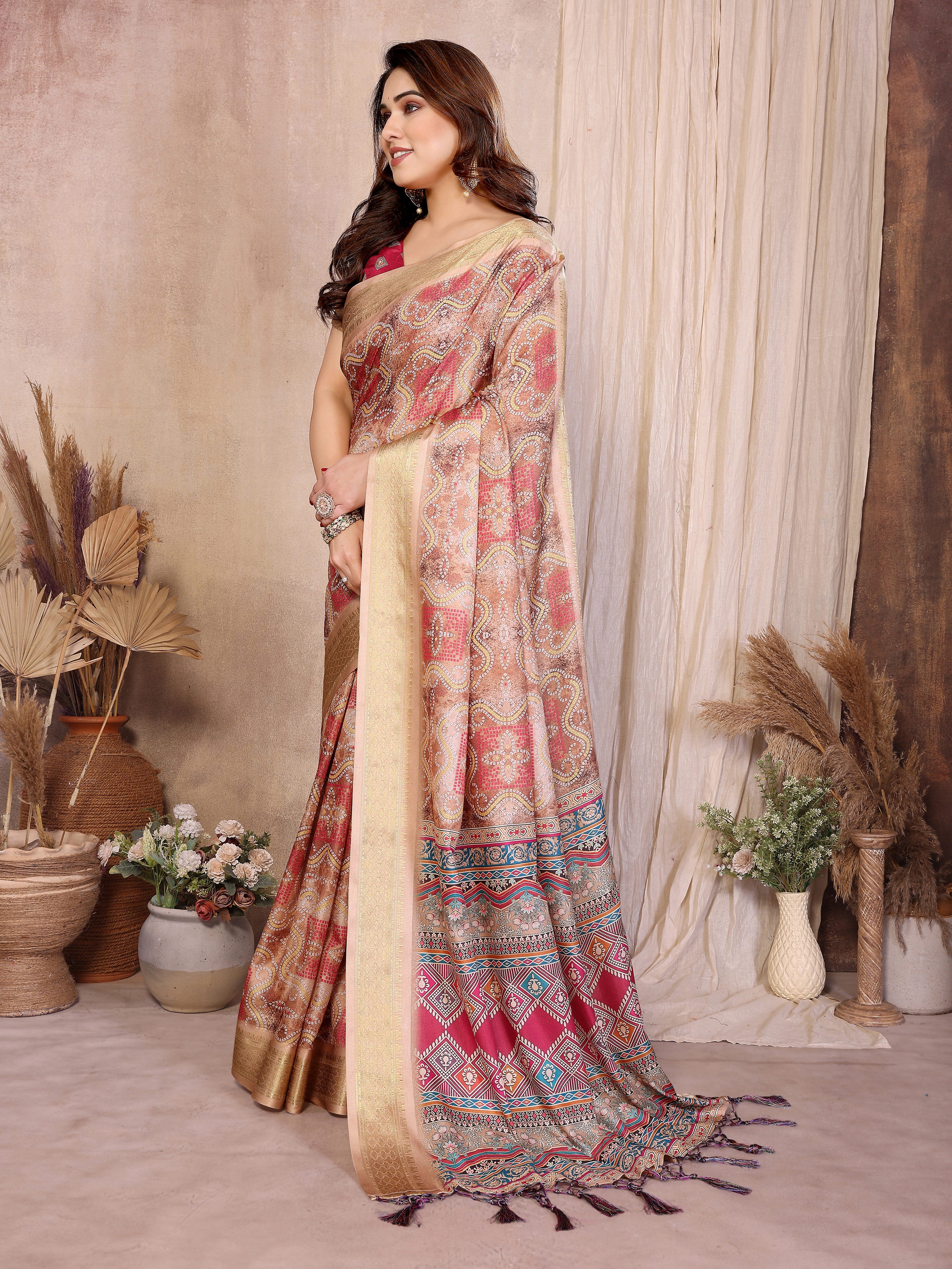 Women Premium Cotton Silk Bandhej Saree