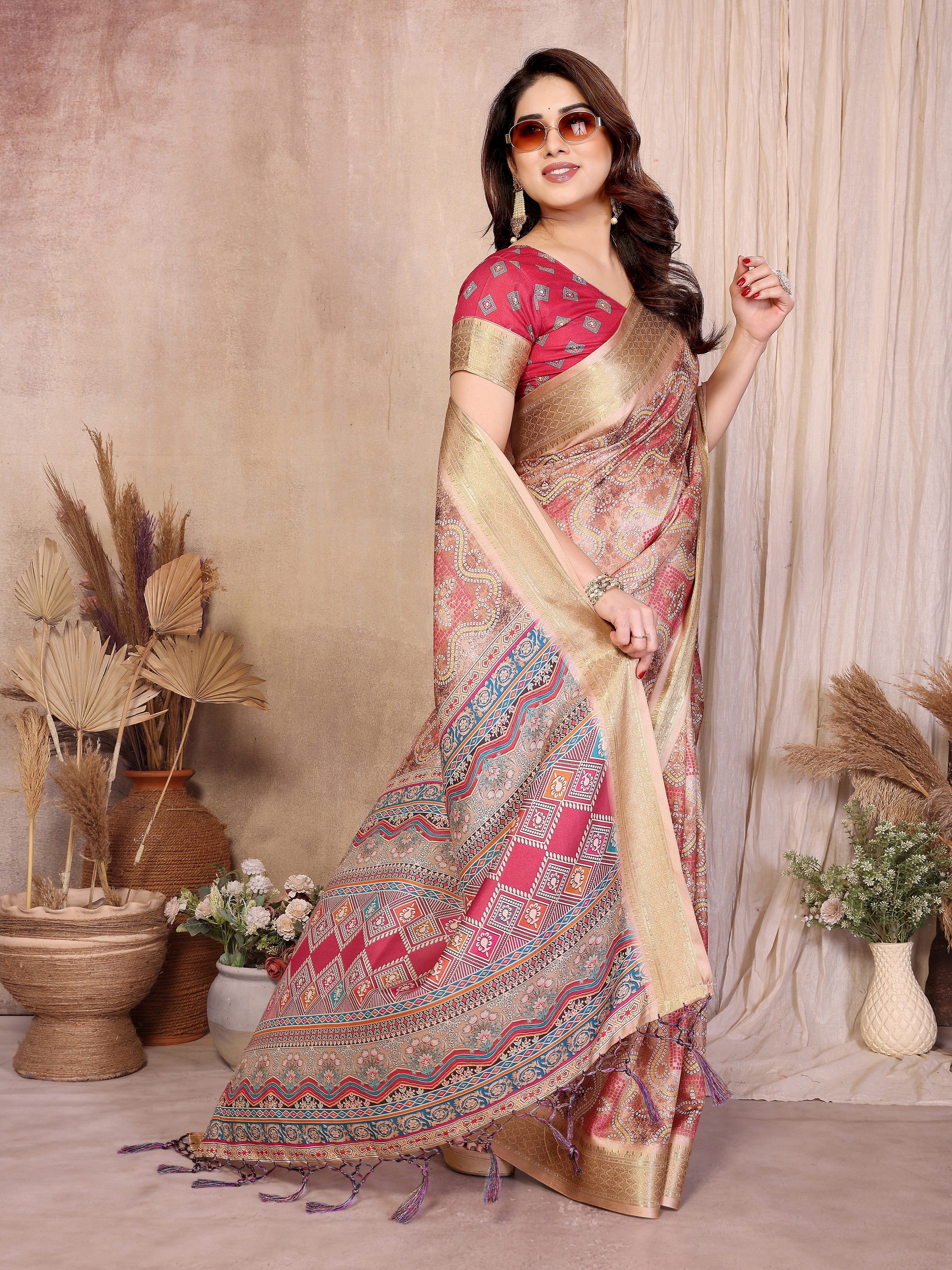 Women Premium Cotton Silk Bandhej Saree