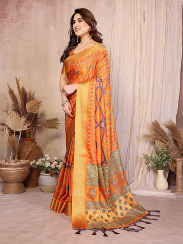 Women Designer Bandhej Print Cotton Silk Saree