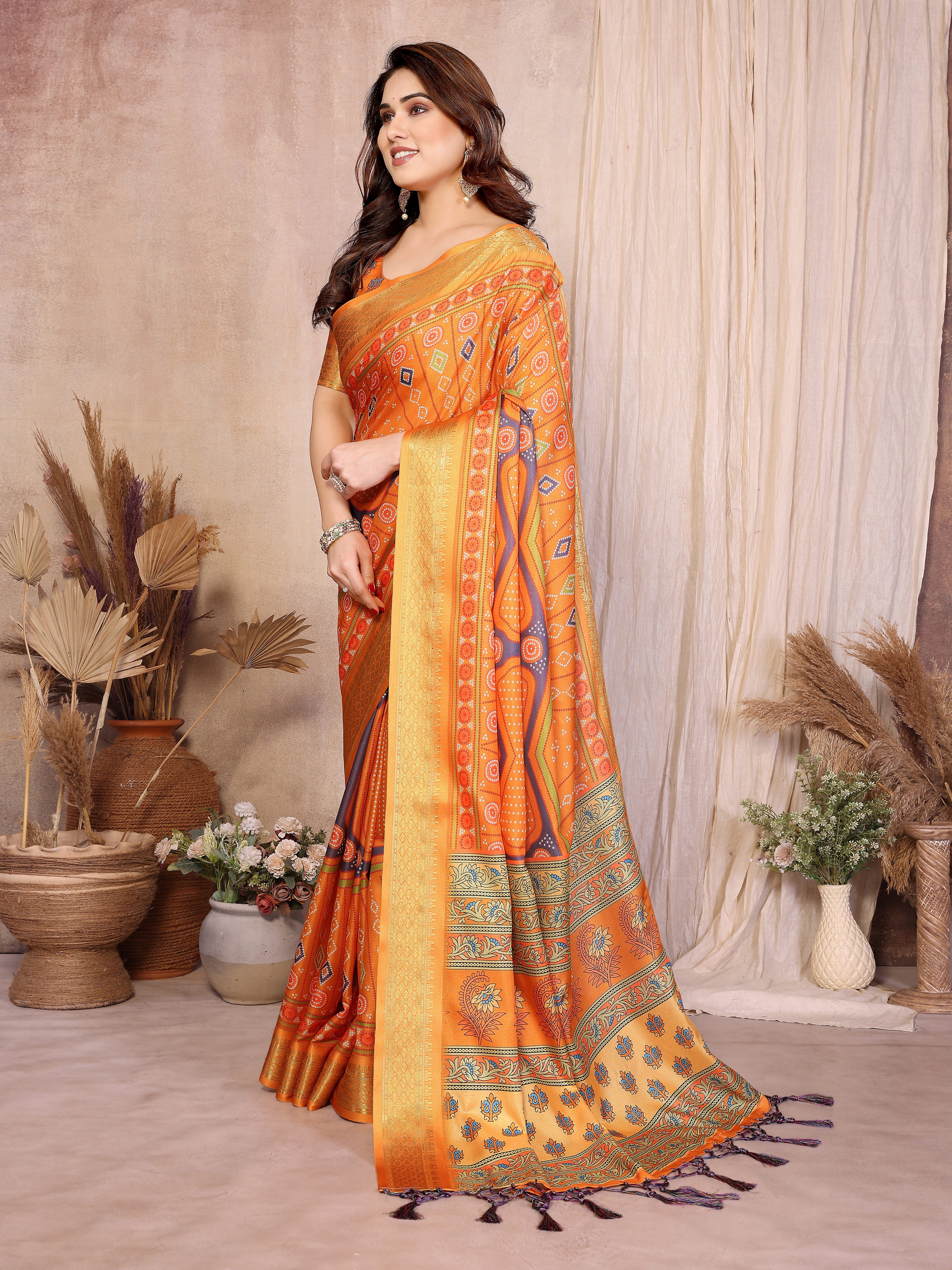 Women Designer Bandhej Print Cotton Silk Saree