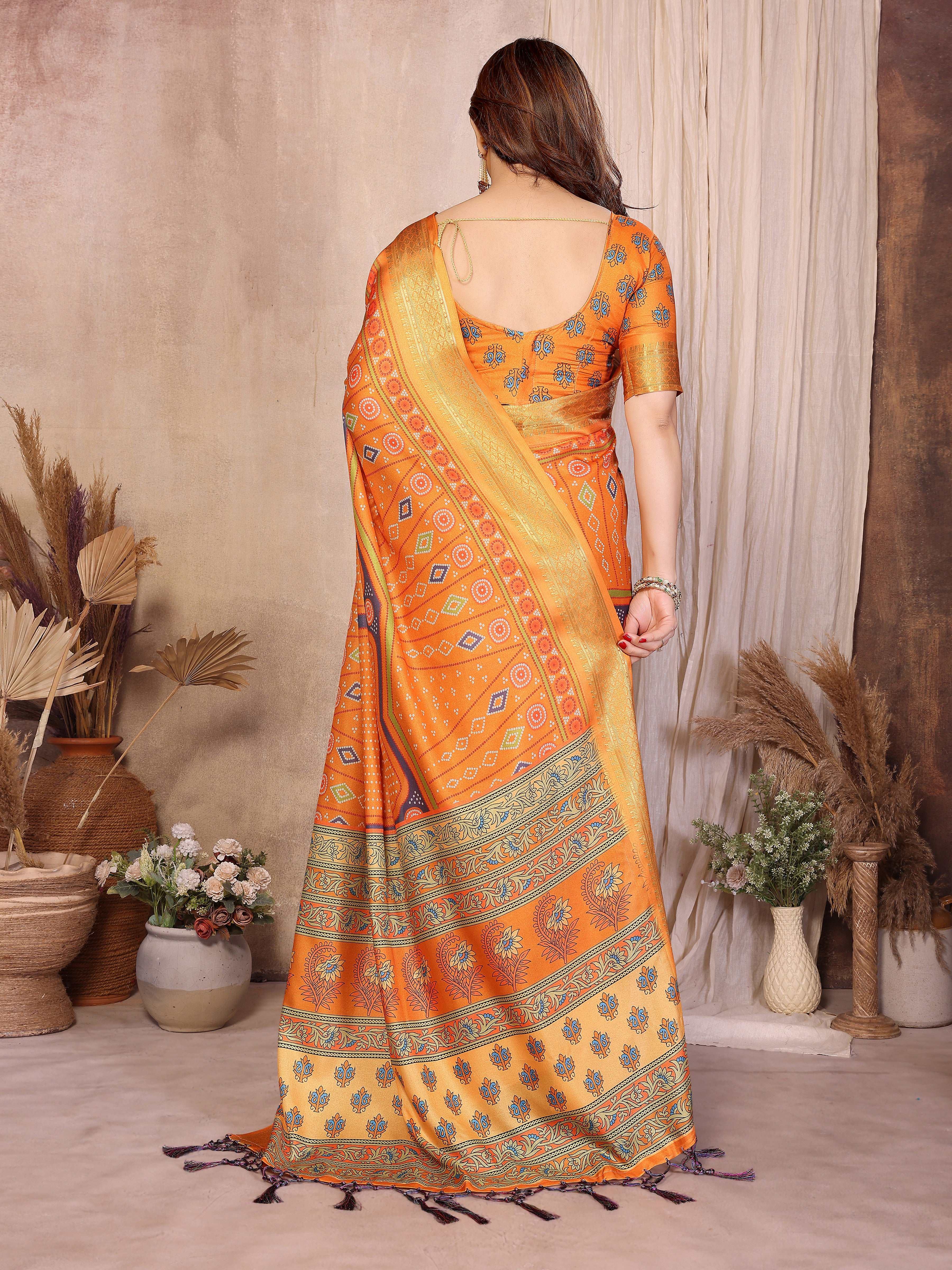 Women Designer Bandhej Print Cotton Silk Saree