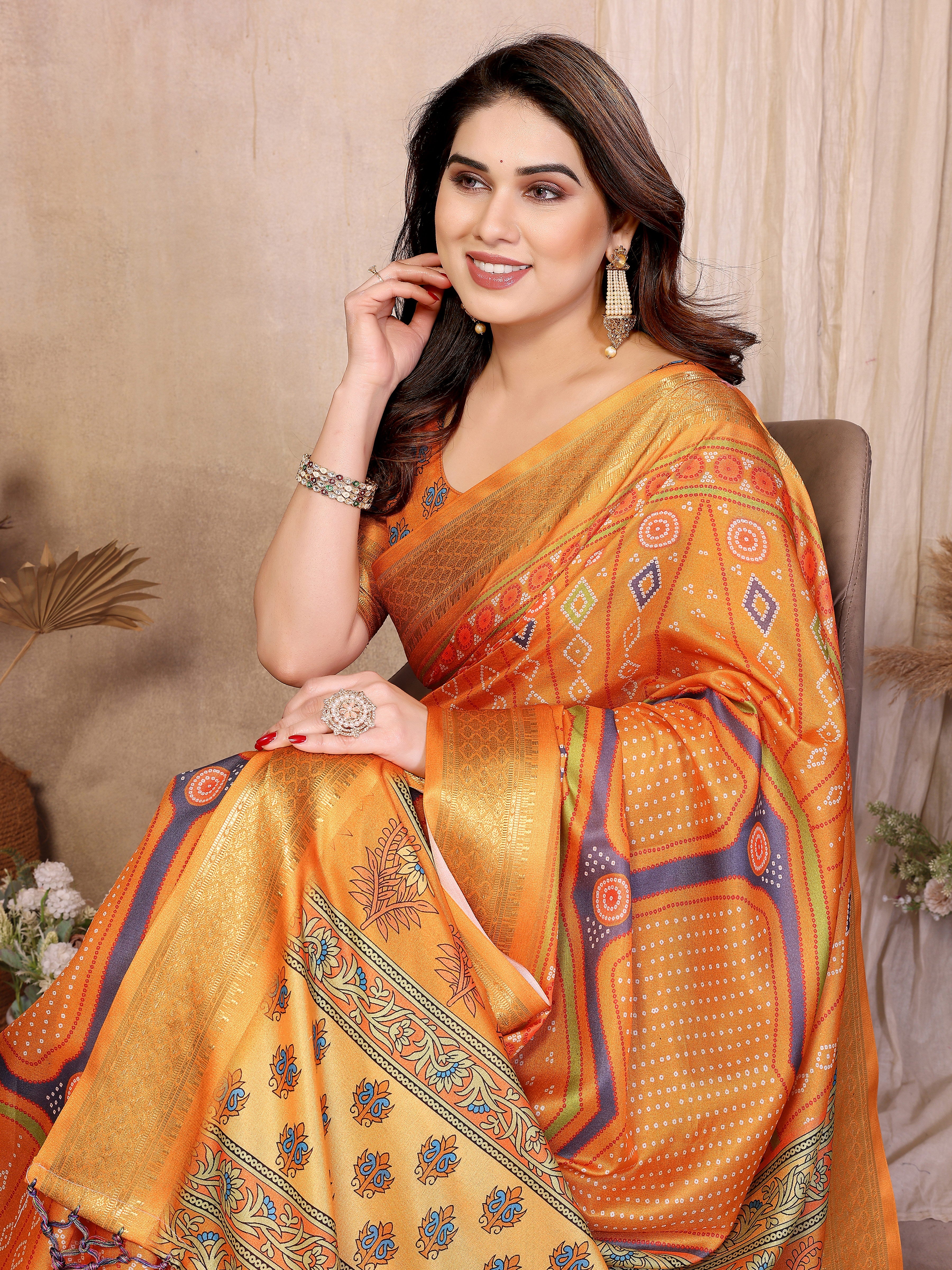 Women Designer Bandhej Print Cotton Silk Saree