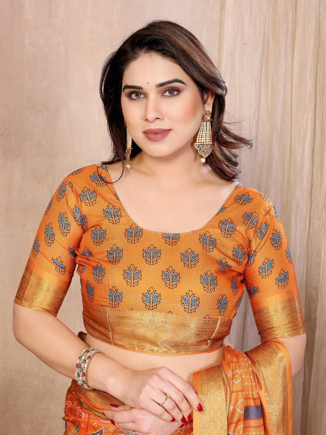 Women Designer Bandhej Print Cotton Silk Saree