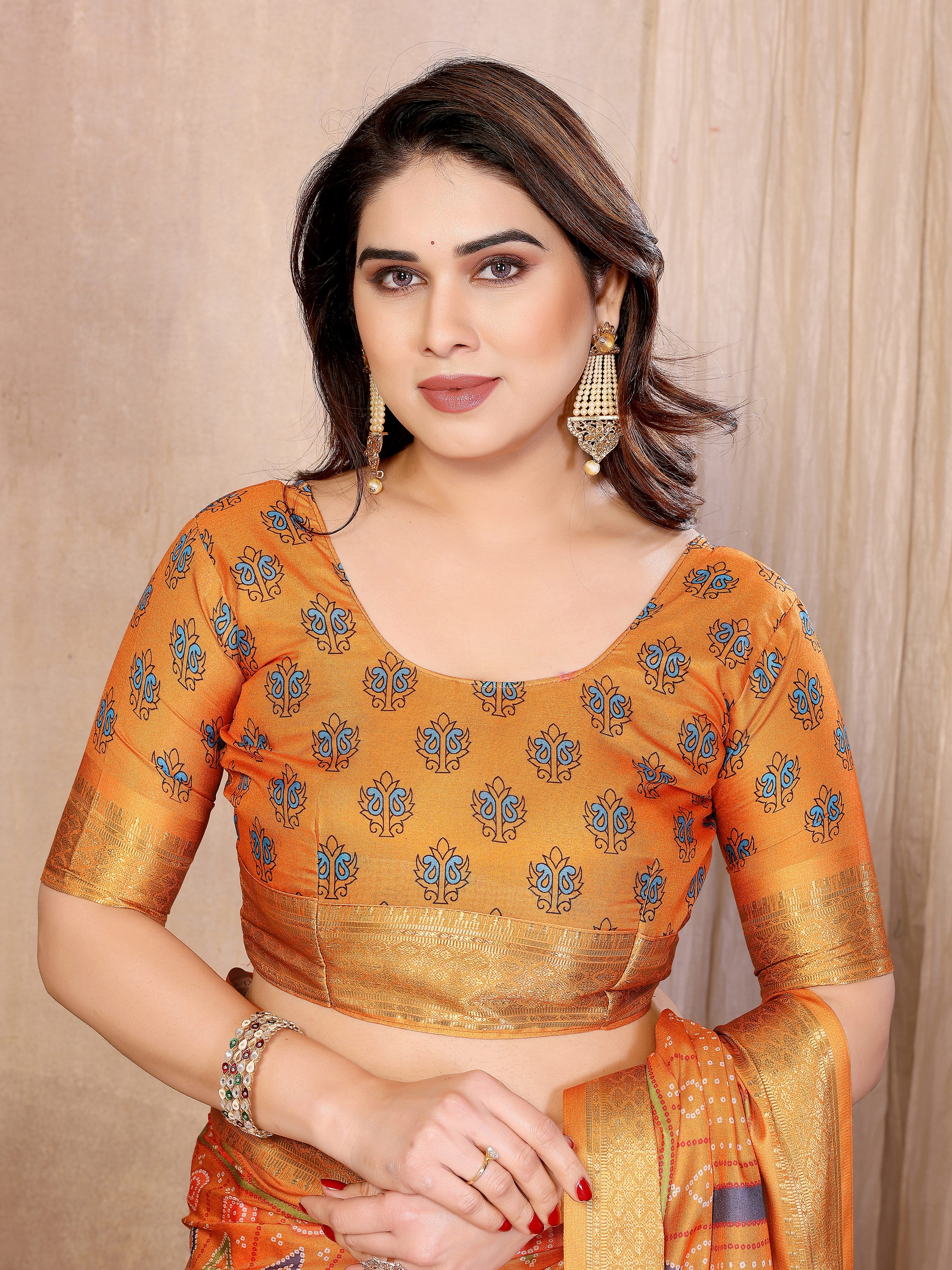 Women Designer Bandhej Print Cotton Silk Saree