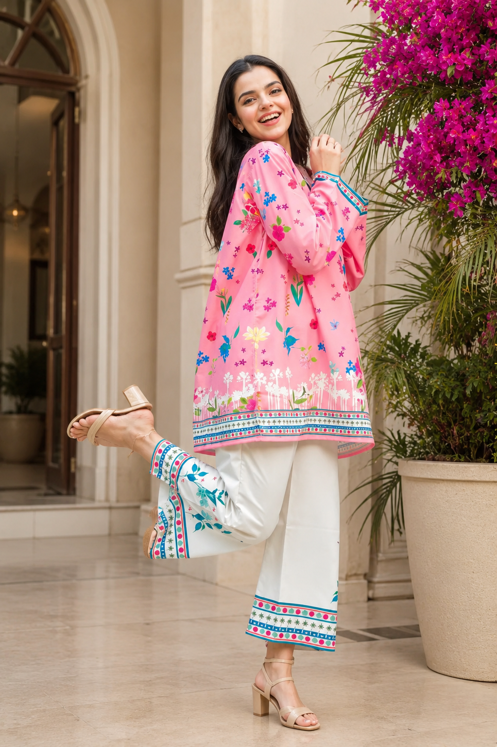 Women Premium Floral Printed Co-Ord Set with Straight Pants