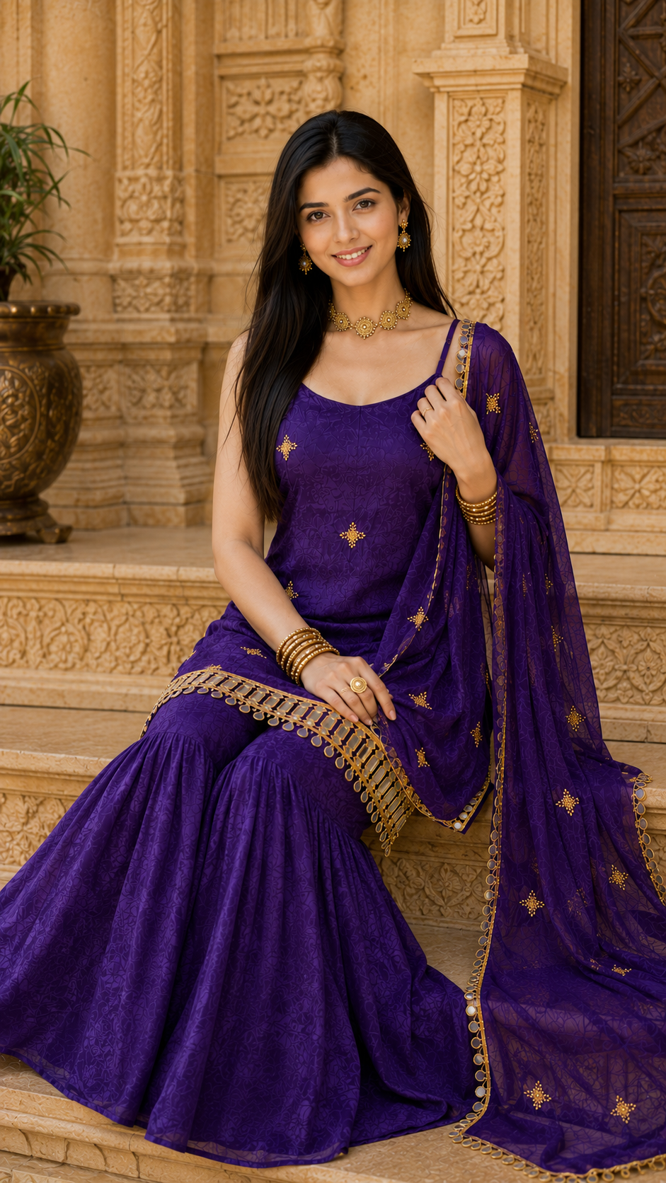 Women Traditional Embroidered Sharara Set