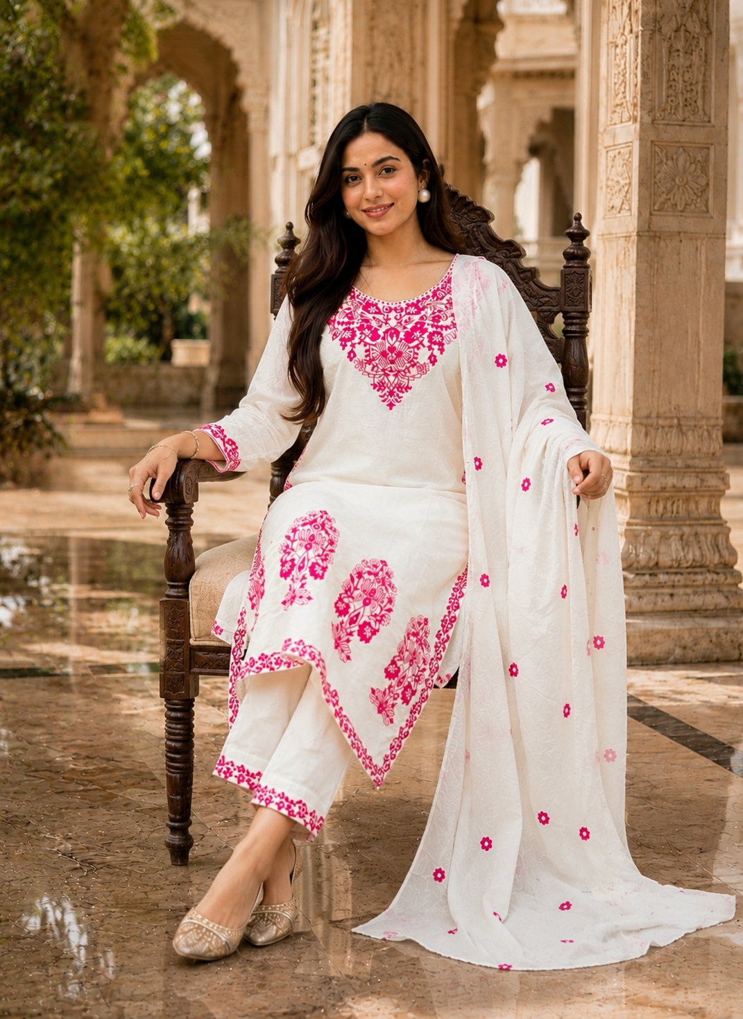 Women Premium Embroidered Kurta Pant Set with Dupatta