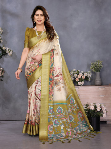 Women Designer Cotton Silk Floral Saree
