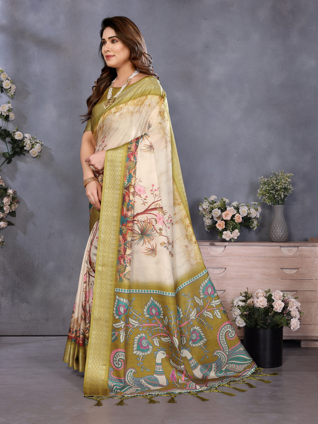 Women Designer Cotton Silk Floral Saree