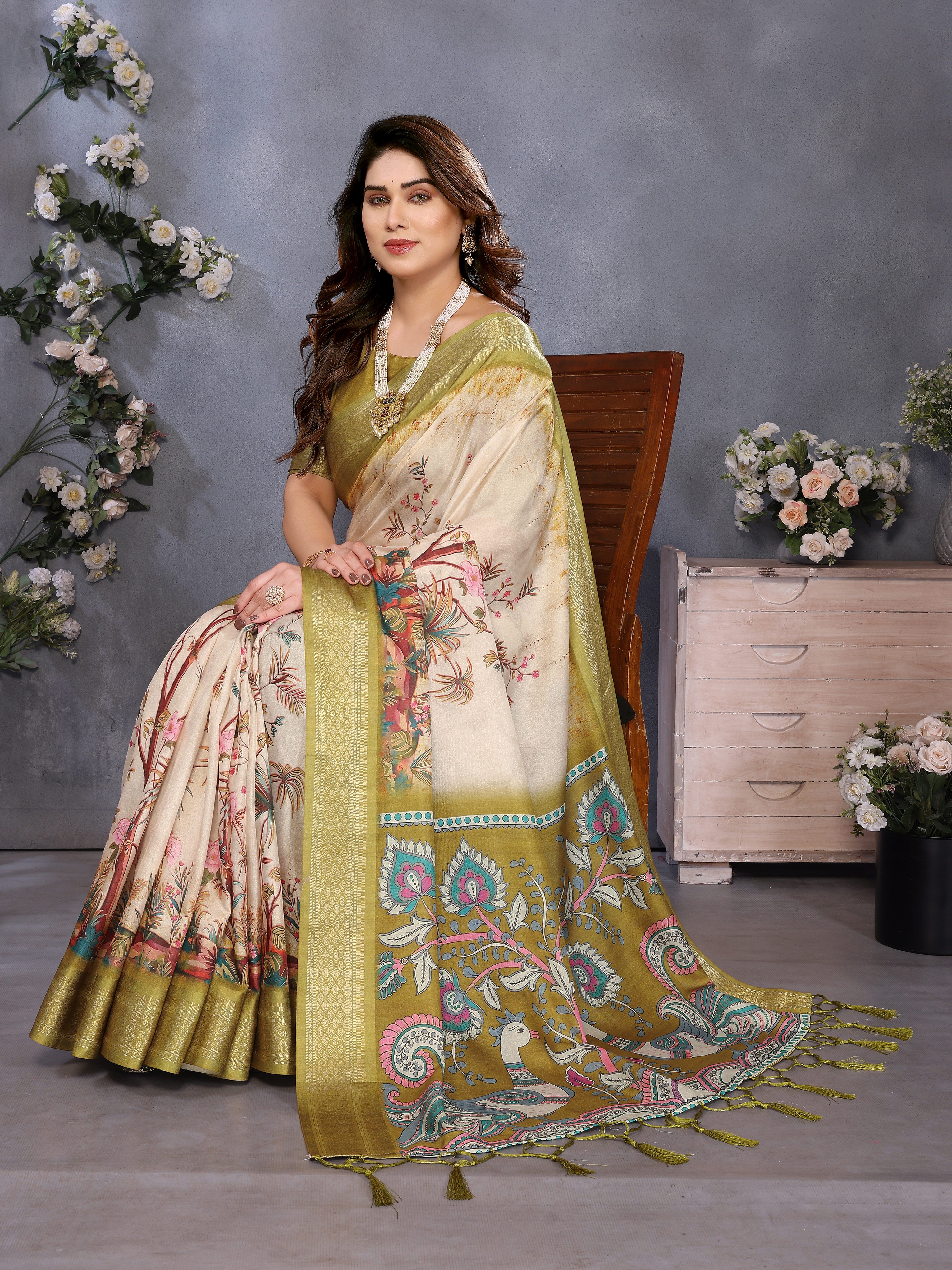 Women Designer Cotton Silk Floral Saree