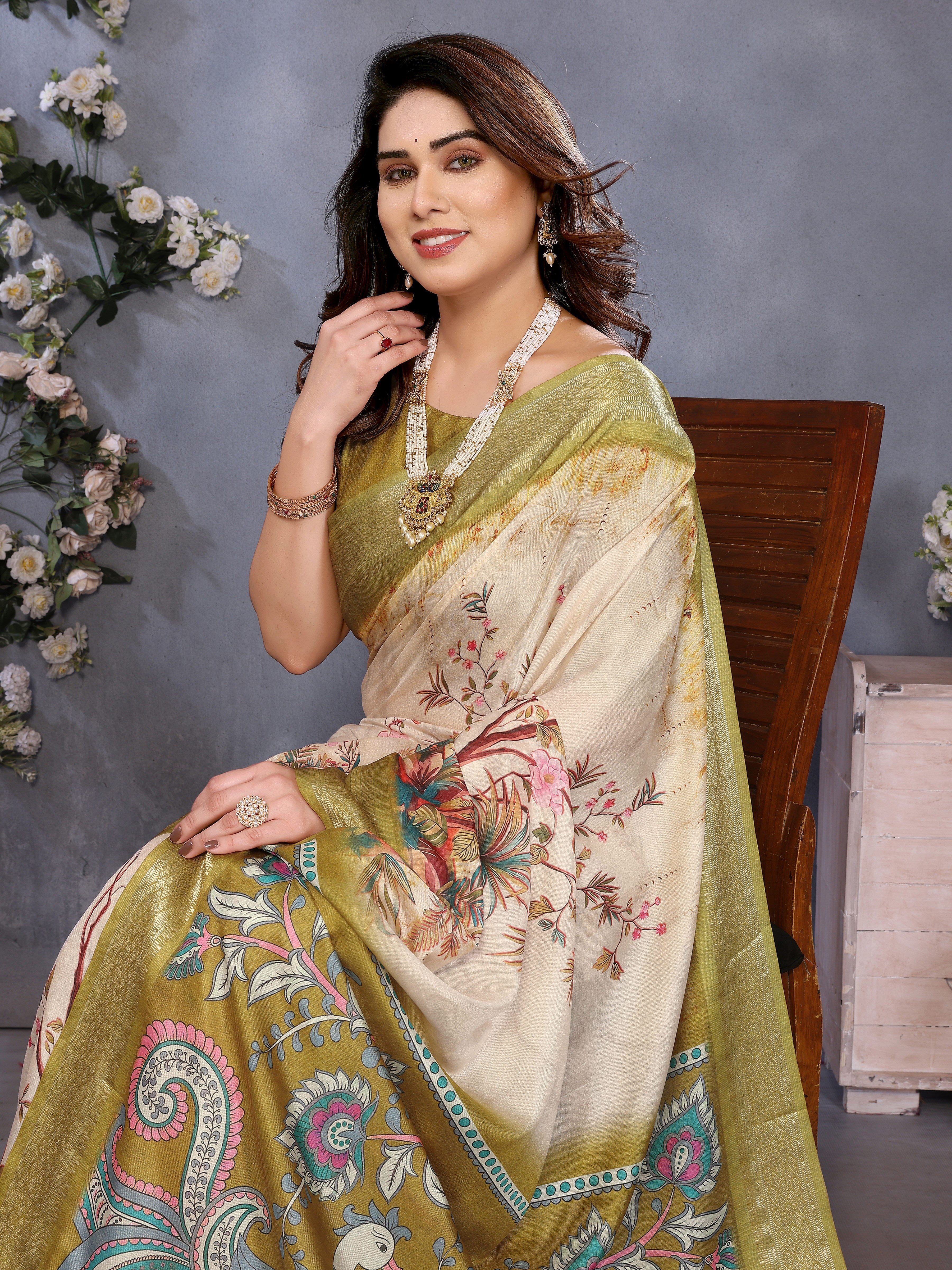 Women Designer Cotton Silk Floral Saree