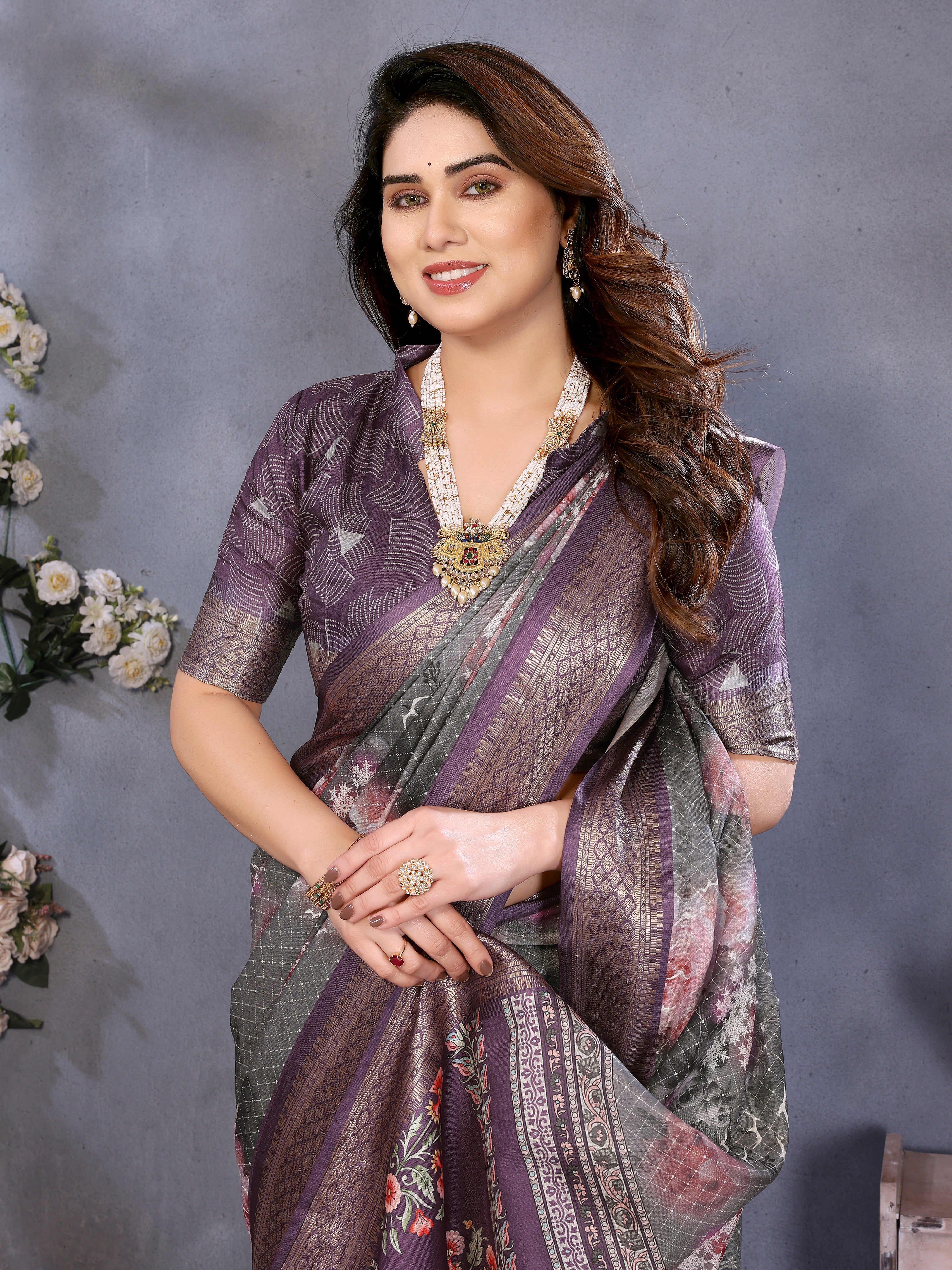Women Designer Floral Print Silk Saree