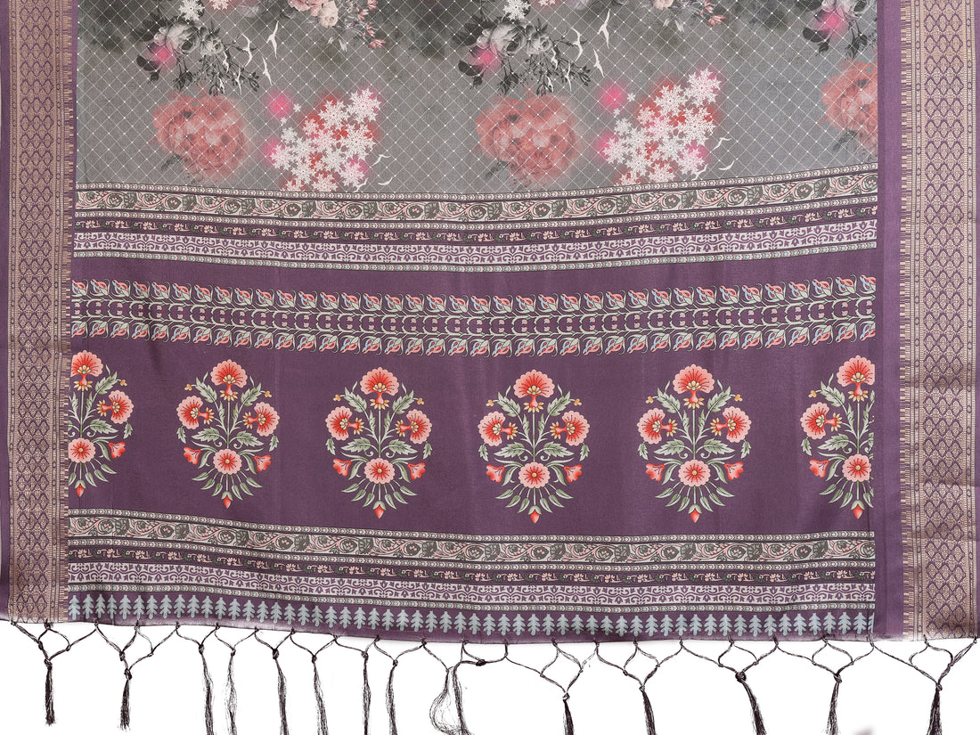 Women Designer Floral Print Silk Saree