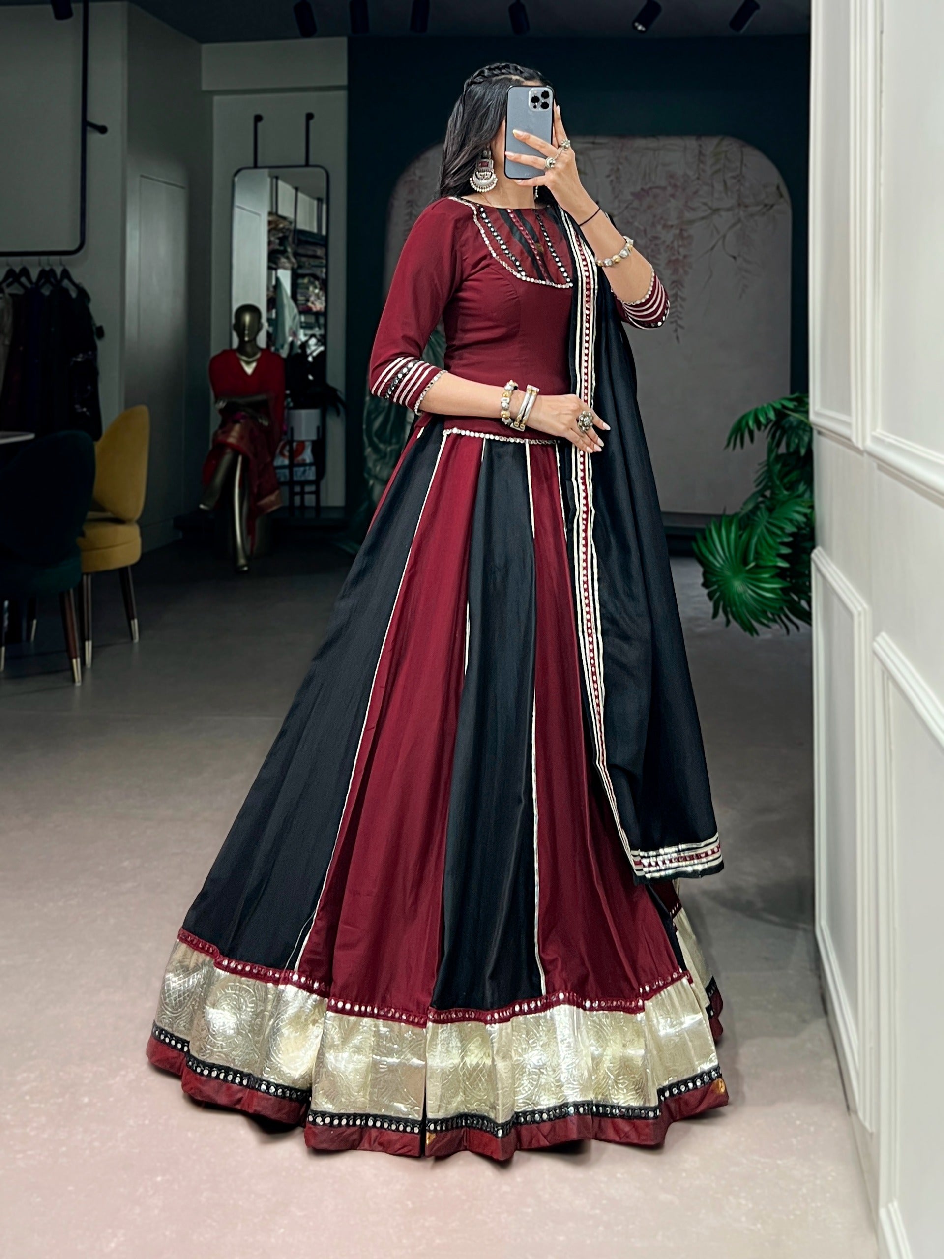 Women Designer Maroon & Black Lehenga Choli with Elegant Dupatta and Traditional Detailing