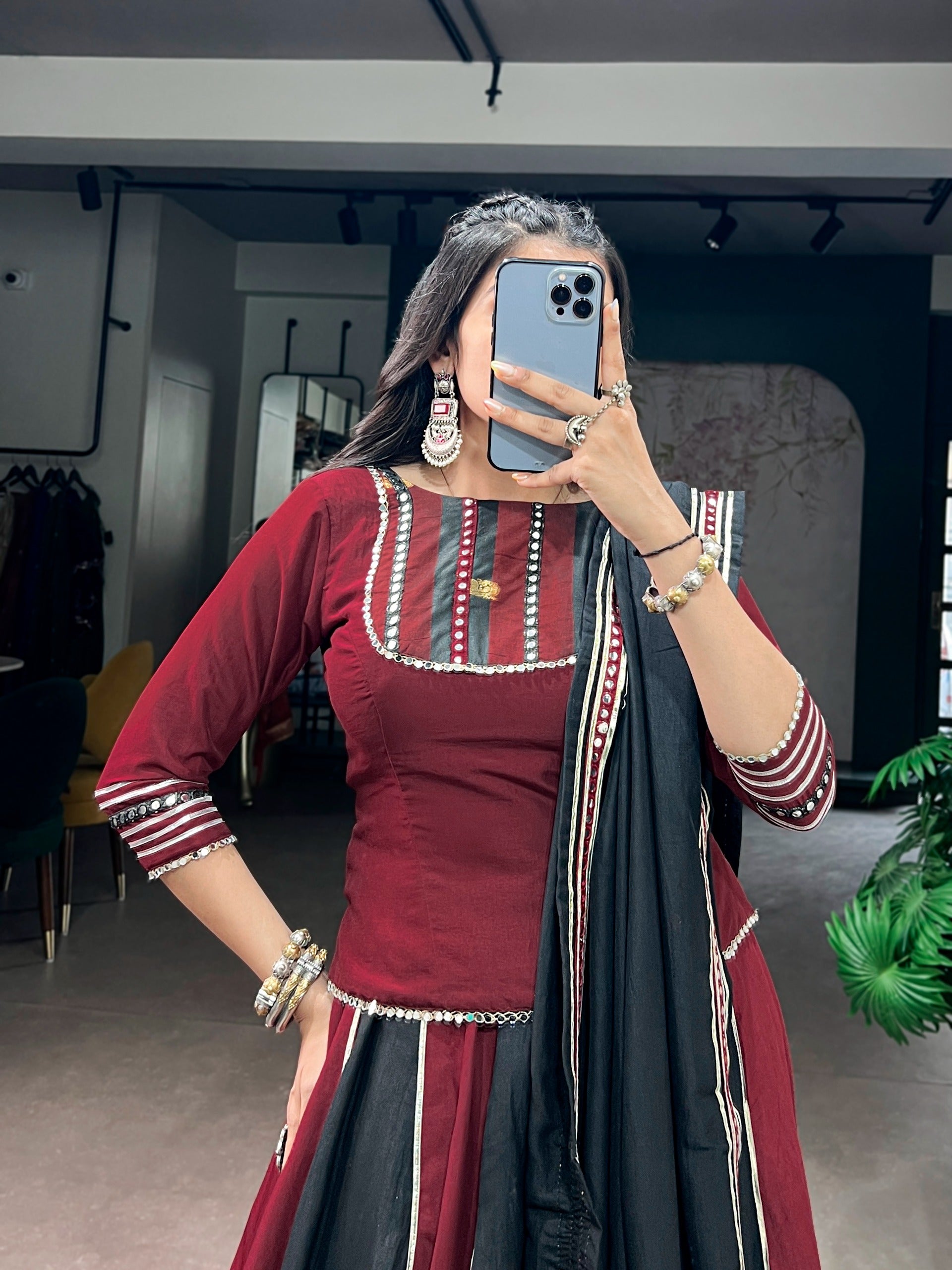 Women Designer Maroon & Black Lehenga Choli with Elegant Dupatta and Traditional Detailing