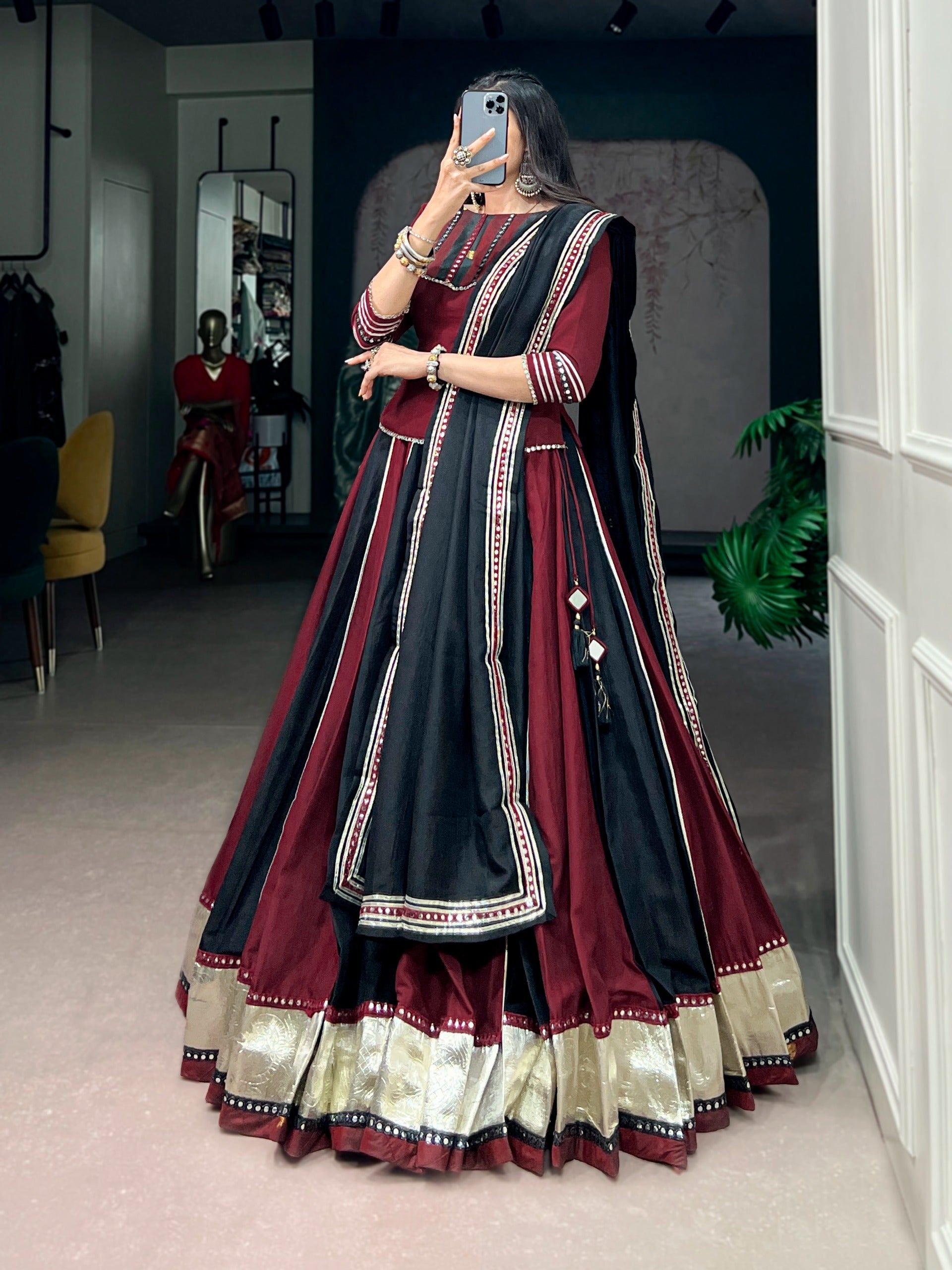 Women Designer Maroon & Black Lehenga Choli with Elegant Dupatta and Traditional Detailing
