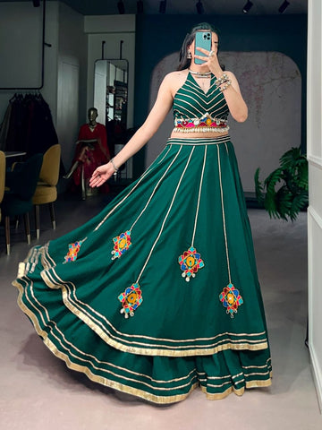 Women Designer Navratri Lehenga Choli with Traditional Mirror Work and Flared Skirt