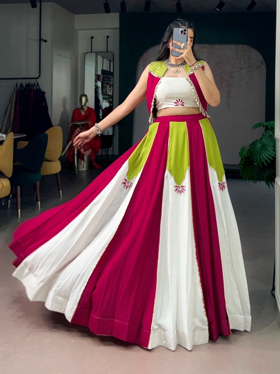 Women Premium Pink & White Designer Lehenga Choli Set with Embroidered Jacket