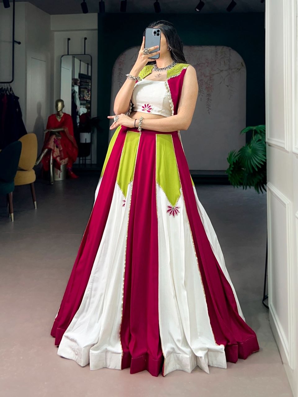 Women Premium Pink & White Designer Lehenga Choli Set with Embroidered Jacket
