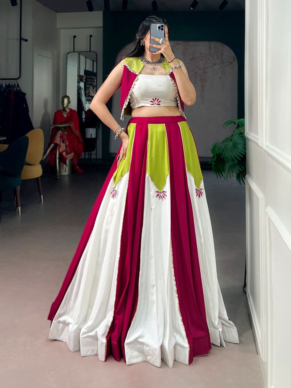 Women Premium Pink & White Designer Lehenga Choli Set with Embroidered Jacket