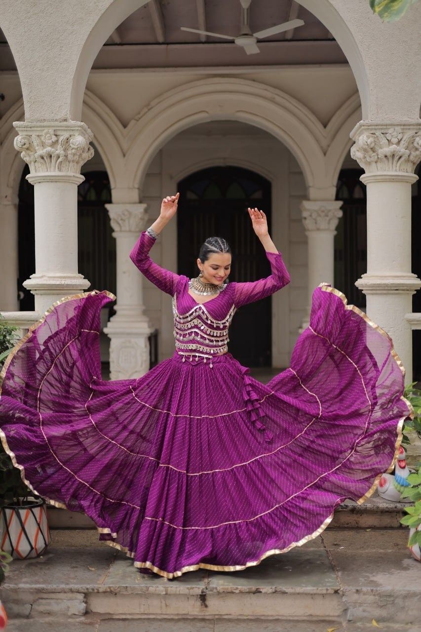 Women Designer Lehenga Choli with Mirror Work and Flared Ruffle Lehenga