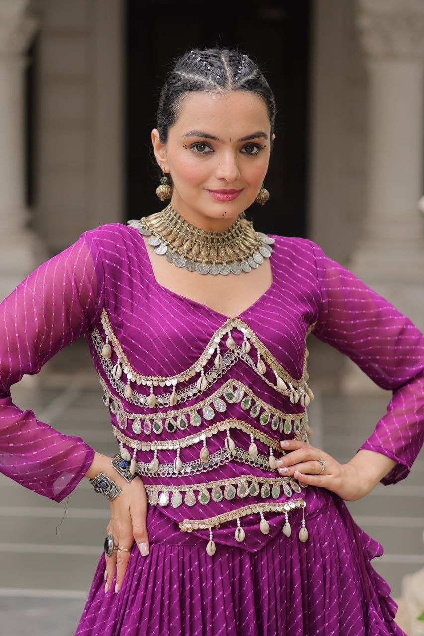 Women Designer Lehenga Choli with Mirror Work and Flared Ruffle Lehenga